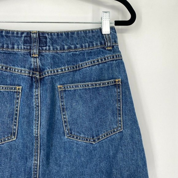 Marine Layer Mendes Denim Mini Skirt Women Size XS Raw Hem Cotton Dark Wash Blue - Picture 6 of 10